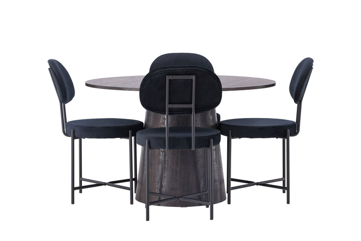Venture Home Lanzo Dining Table φ120 - Mocca/Mocca +Stella Dining Chair - Black / Black Velvet _4