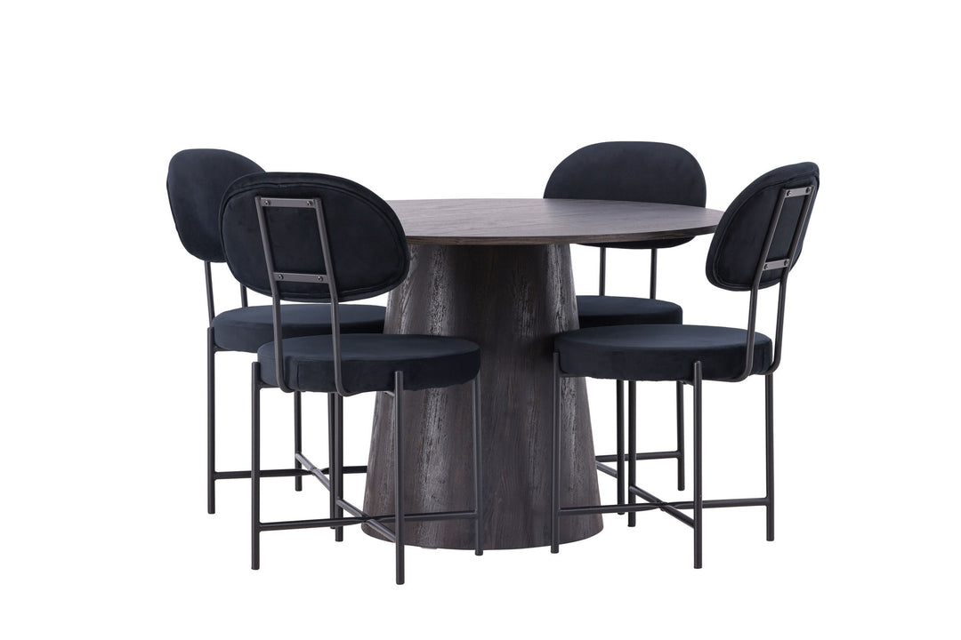 Venture Home Lanzo Dining Table φ120 - Mocca/Mocca +Stella Dining Chair - Black / Black Velvet _4