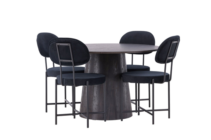 Venture Home Lanzo Dining Table φ120 - Mocca/Mocca +Stella Dining Chair - Black / Black Velvet _4