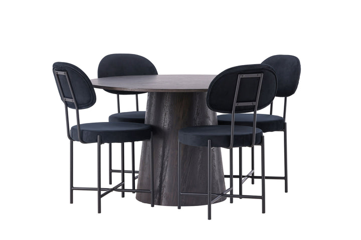 Venture Home Lanzo Dining Table φ120 - Mocca/Mocca +Stella Dining Chair - Black / Black Velvet _4