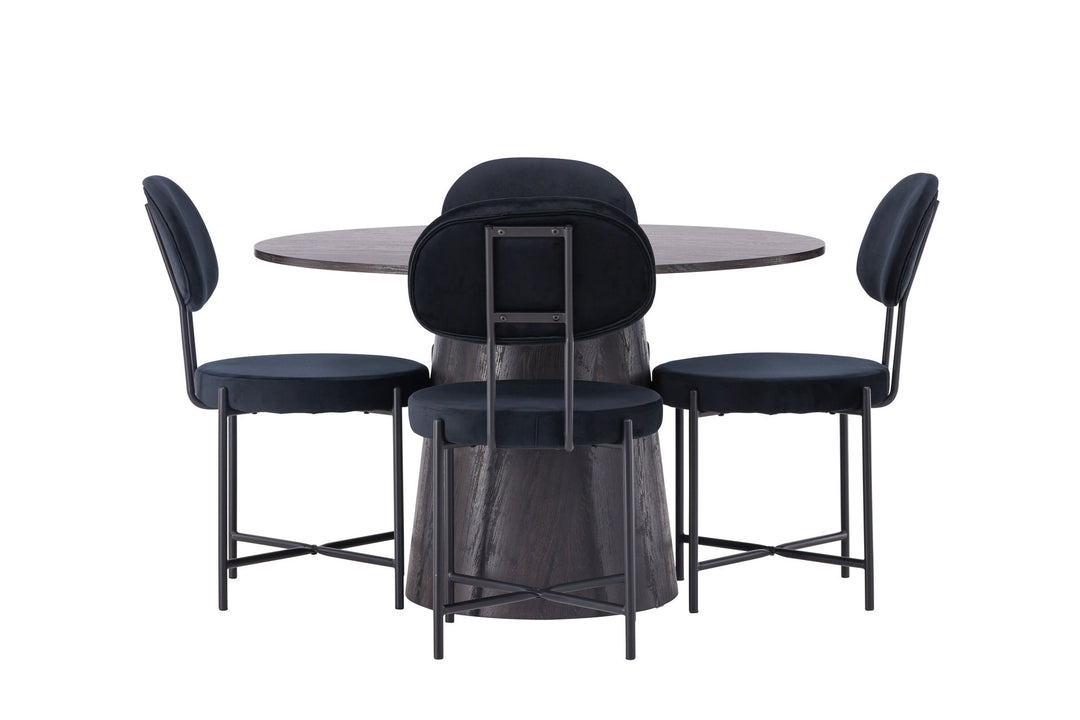 Venture Home Lanzo Dining Table φ120 - Mocca/Mocca +Stella Dining Chair - Black / Black Velvet _4