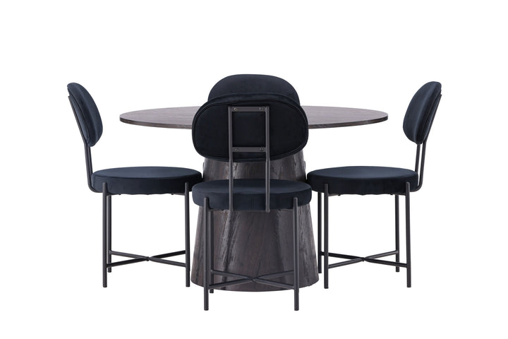 Venture Home Lanzo Dining Table φ120 - Mocca/Mocca +Stella Dining Chair - Black / Black Velvet _4