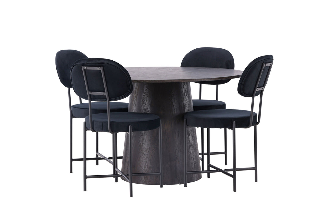 Venture Home Lanzo Dining Table φ120 - Mocca/Mocca +Stella Dining Chair - Black / Black Velvet _4