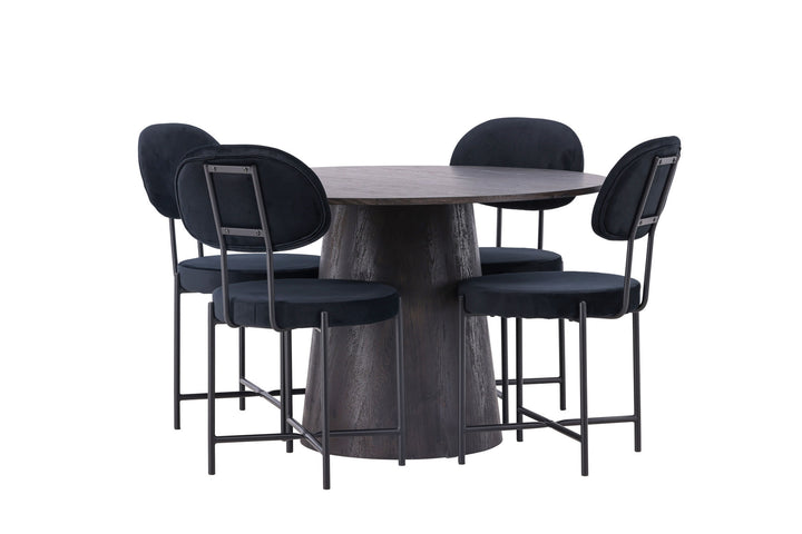 Venture Home Lanzo Dining Table φ120 - Mocca/Mocca +Stella Dining Chair - Black / Black Velvet _4