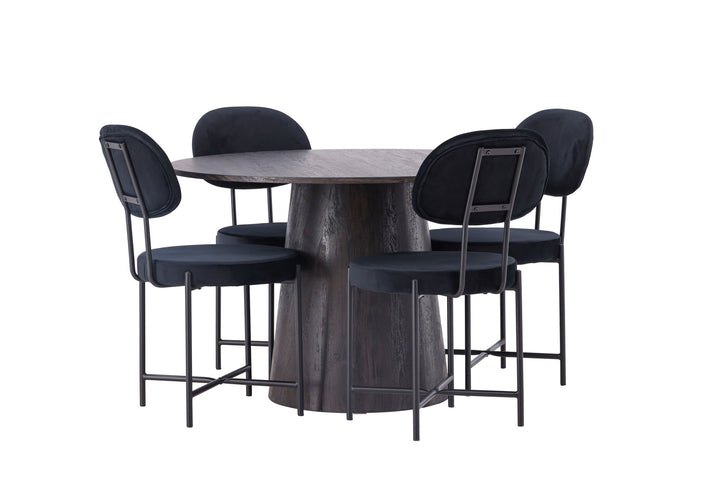 Venture Home Lanzo Dining Table φ120 - Mocca/Mocca +Stella Dining Chair - Black / Black Velvet _4
