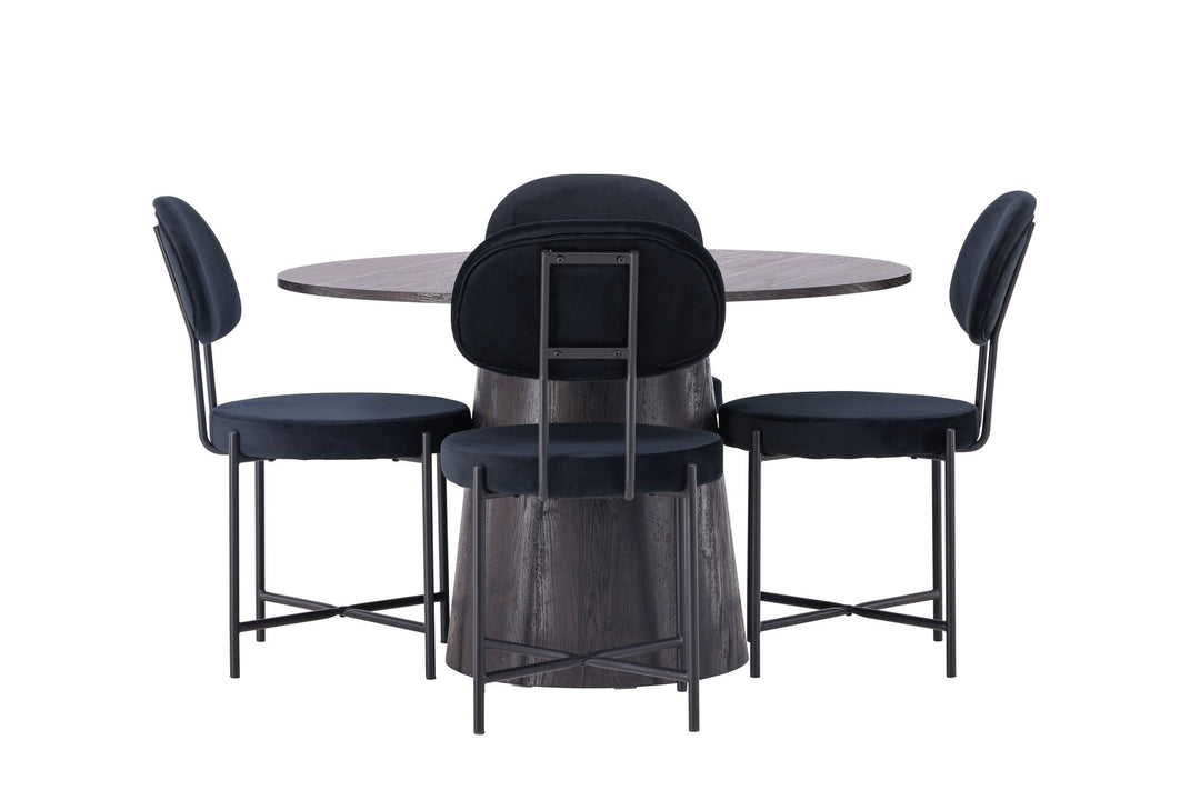 Venture Home Lanzo Dining Table φ120 - Mocca/Mocca +Stella Dining Chair - Black / Black Velvet _4