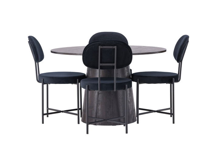 Venture Home Lanzo Dining Table φ120 - Mocca/Mocca +Stella Dining Chair - Black / Black Velvet _4