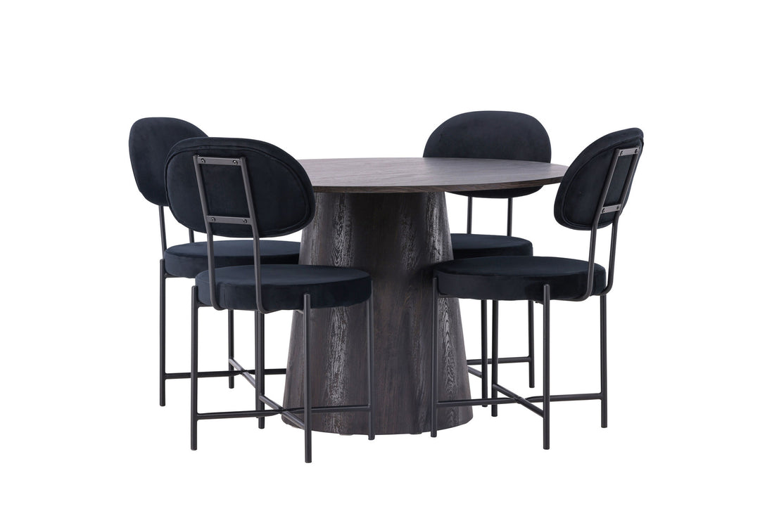 Venture Home Lanzo Dining Table φ120 - Mocca/Mocca +Stella Dining Chair - Black / Black Velvet _4