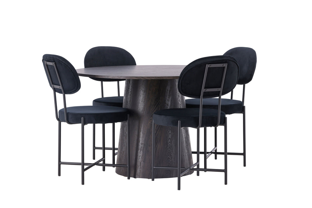 Venture Home Lanzo Dining Table φ120 - Mocca/Mocca +Stella Dining Chair - Black / Black Velvet _4