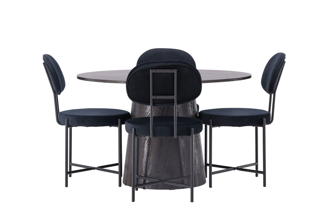 Venture Home Lanzo Dining Table φ120 - Mocca/Mocca +Stella Dining Chair - Black / Black Velvet _4