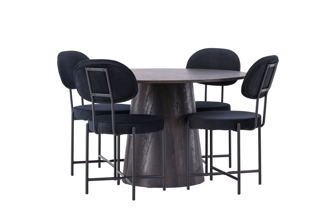 Venture Home Lanzo Dining Table φ120 - Mocca/Mocca +Stella Dining Chair - Black / Black Velvet _4