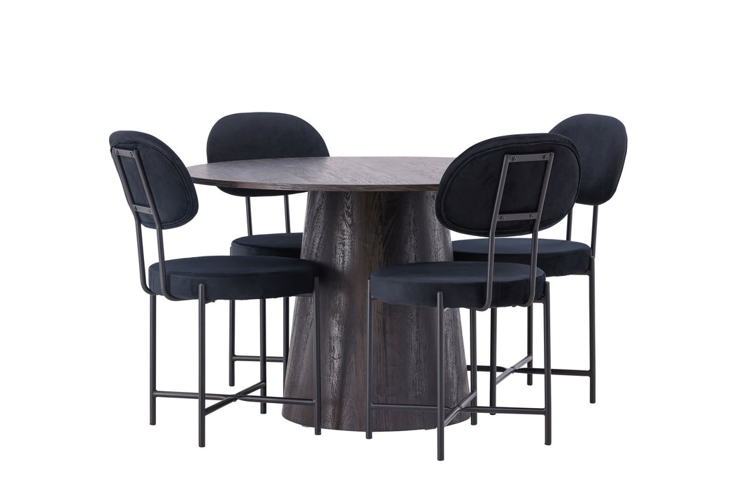 Venture Home Lanzo Dining Table φ120 - Mocca/Mocca +Stella Dining Chair - Black / Black Velvet _4