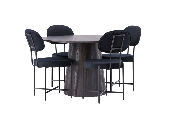 Venture Home Lanzo Dining Table φ120 - Mocca/Mocca +Stella Dining Chair - Black / Black Velvet _4