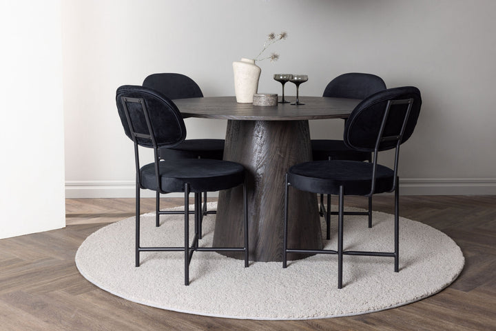 Venture Home Lanzo Dining Table φ120 - Mocca/Mocca +Stella Dining Chair - Black / Black Velvet _4