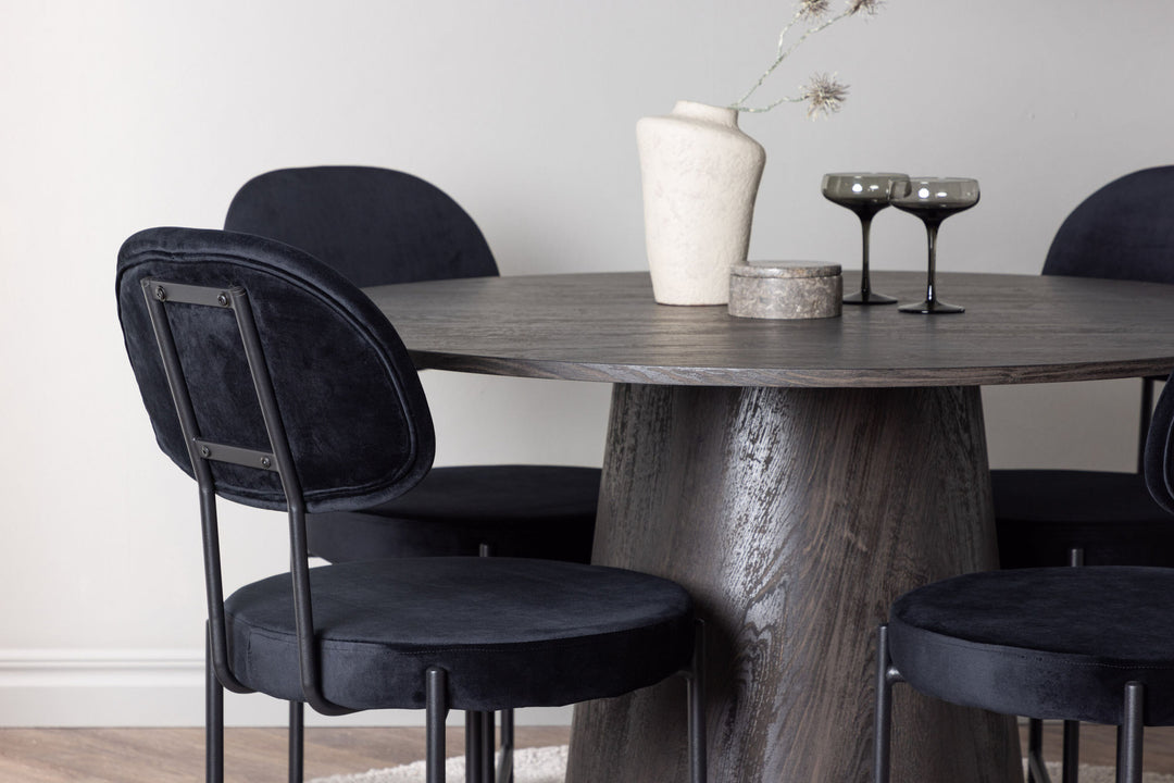 Venture Home Lanzo Dining Table φ120 - Mocca/Mocca +Stella Dining Chair - Black / Black Velvet _4