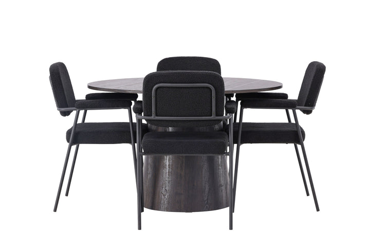 Venture Home Lanzo Dining Table φ120 - Mocca/Mocca +Yesterday Dining Chair - Black / Black Boucle _4