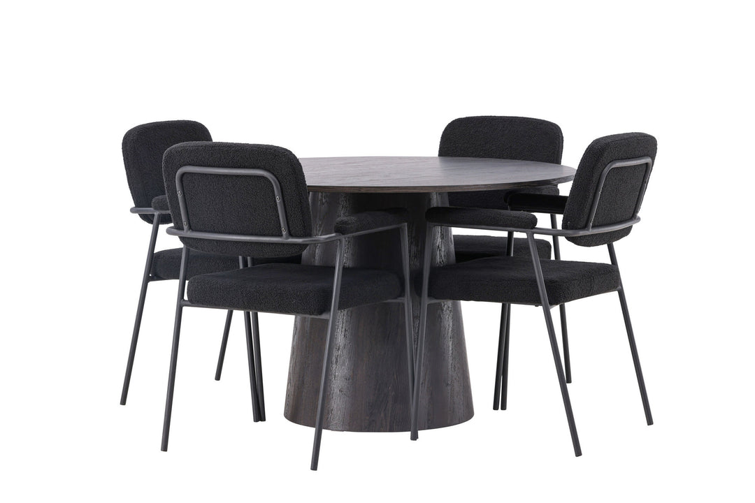 Venture Home Lanzo Dining Table φ120 - Mocca/Mocca +Yesterday Dining Chair - Black / Black Boucle _4