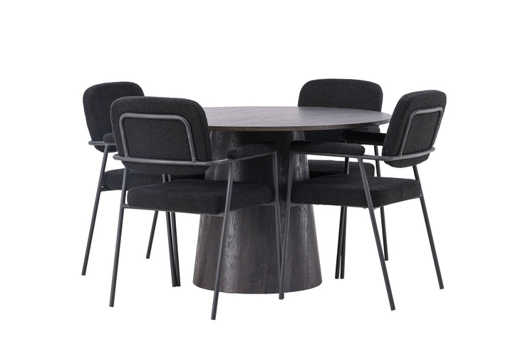 Venture Home Lanzo Dining Table φ120 - Mocca/Mocca +Yesterday Dining Chair - Black / Black Boucle _4
