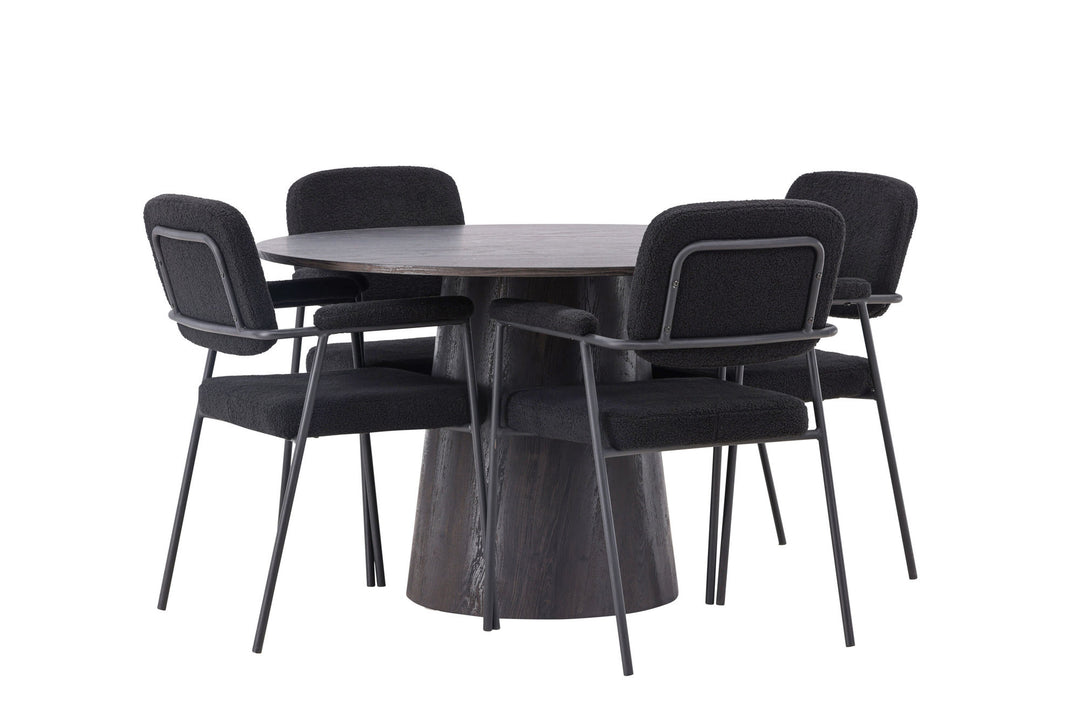 Venture Home Lanzo Dining Table φ120 - Mocca/Mocca +Yesterday Dining Chair - Black / Black Boucle _4