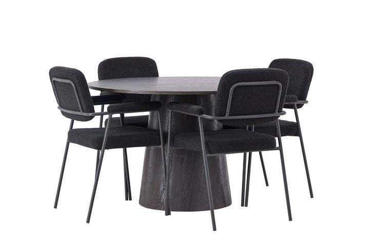 Venture Home Lanzo Dining Table φ120 - Mocca/Mocca +Yesterday Dining Chair - Black / Black Boucle _4