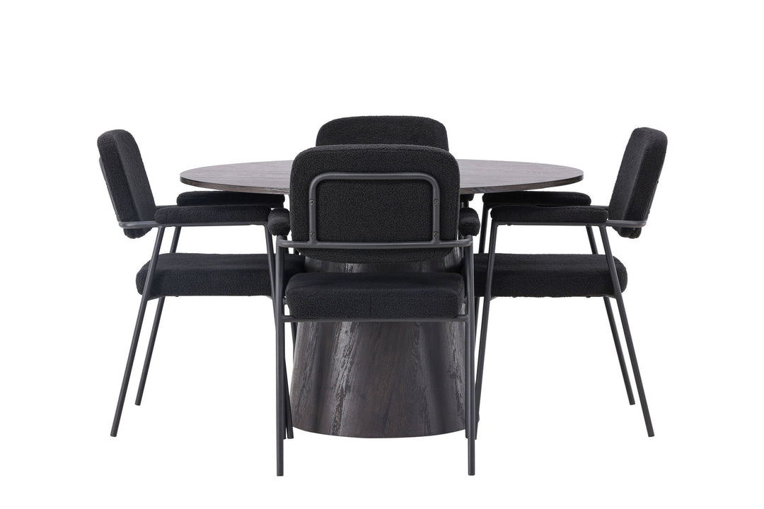 Venture Home Lanzo Dining Table φ120 - Mocca/Mocca +Yesterday Dining Chair - Black / Black Boucle _4