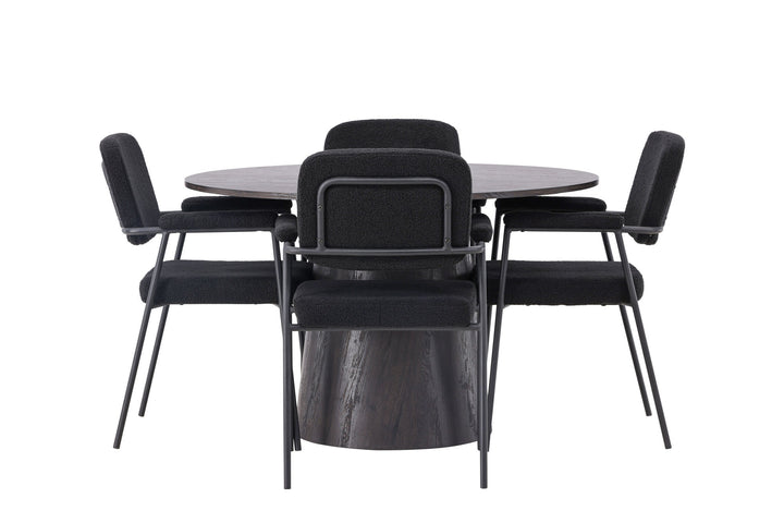 Venture Home Lanzo Dining Table φ120 - Mocca/Mocca +Yesterday Dining Chair - Black / Black Boucle _4