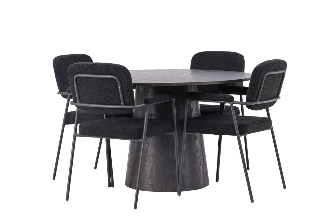 Venture Home Lanzo Dining Table φ120 - Mocca/Mocca +Yesterday Dining Chair - Black / Black Boucle _4