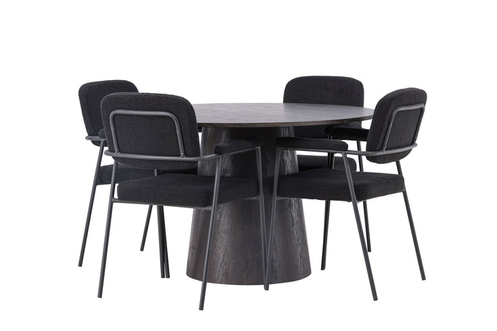 Venture Home Lanzo Dining Table φ120 - Mocca/Mocca +Yesterday Dining Chair - Black / Black Boucle _4