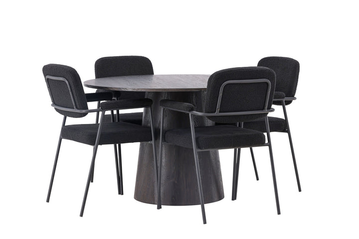 Venture Home Lanzo Dining Table φ120 - Mocca/Mocca +Yesterday Dining Chair - Black / Black Boucle _4