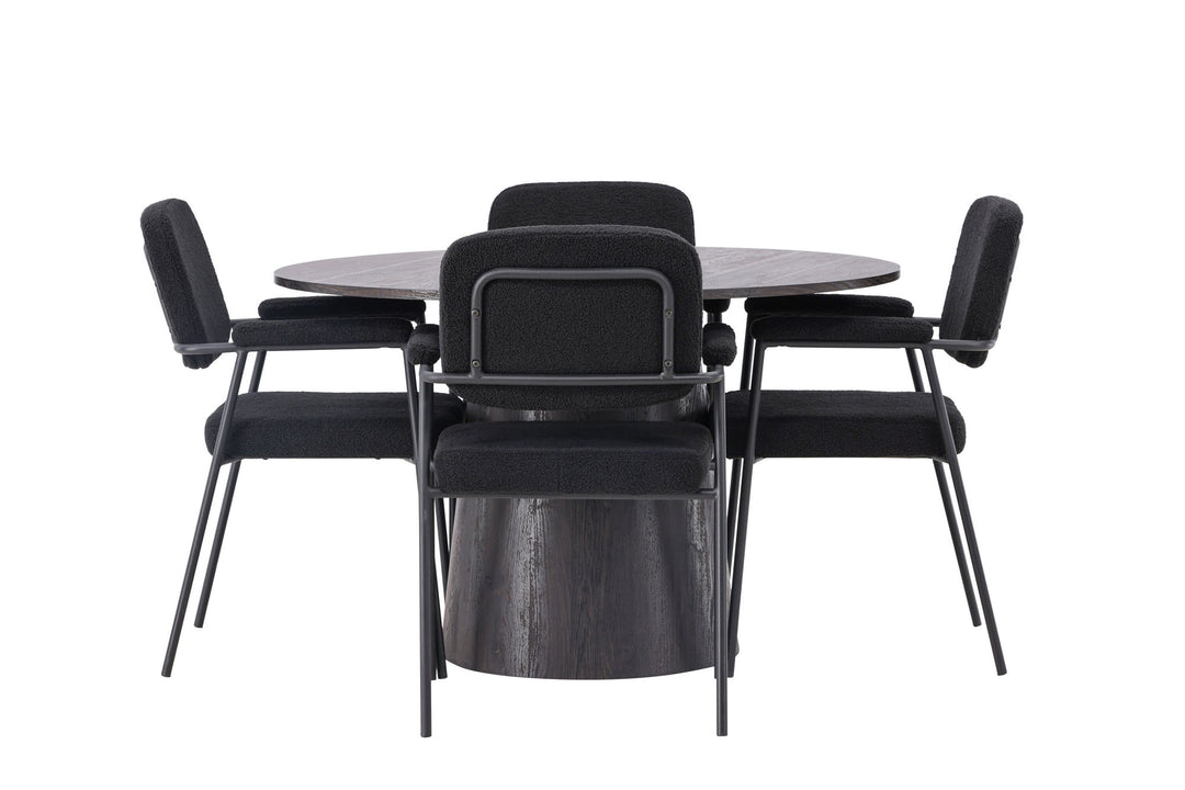 Venture Home Lanzo Dining Table φ120 - Mocca/Mocca +Yesterday Dining Chair - Black / Black Boucle _4
