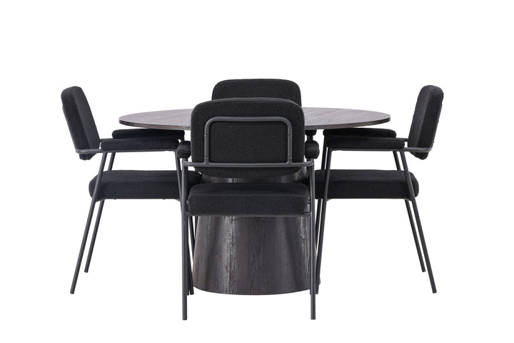Venture Home Lanzo Dining Table φ120 - Mocca/Mocca +Yesterday Dining Chair - Black / Black Boucle _4