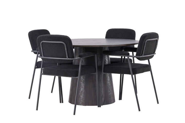 Venture Home Lanzo Dining Table φ120 - Mocca/Mocca +Yesterday Dining Chair - Black / Black Boucle _4