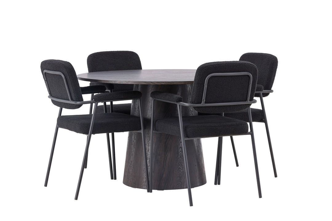 Venture Home Lanzo Dining Table φ120 - Mocca/Mocca +Yesterday Dining Chair - Black / Black Boucle _4