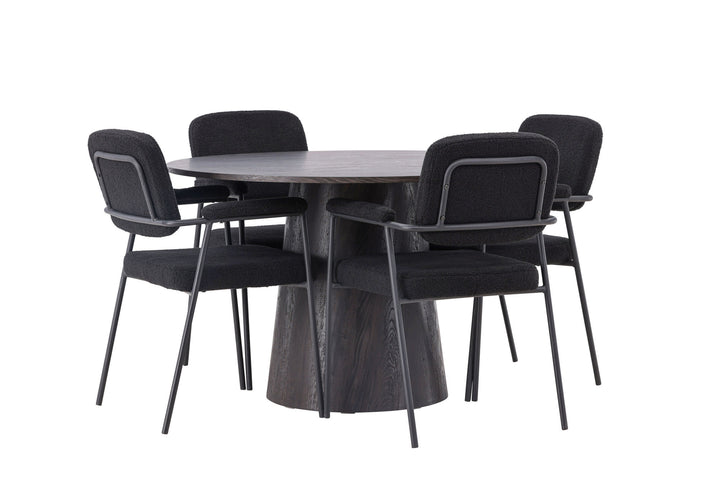 Venture Home Lanzo Dining Table φ120 - Mocca/Mocca +Yesterday Dining Chair - Black / Black Boucle _4