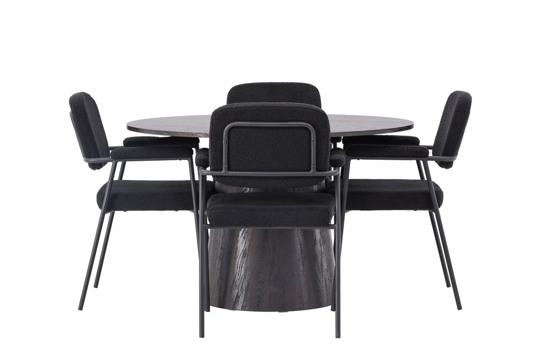 Venture Home Lanzo Dining Table φ120 - Mocca/Mocca +Yesterday Dining Chair - Black / Black Boucle _4