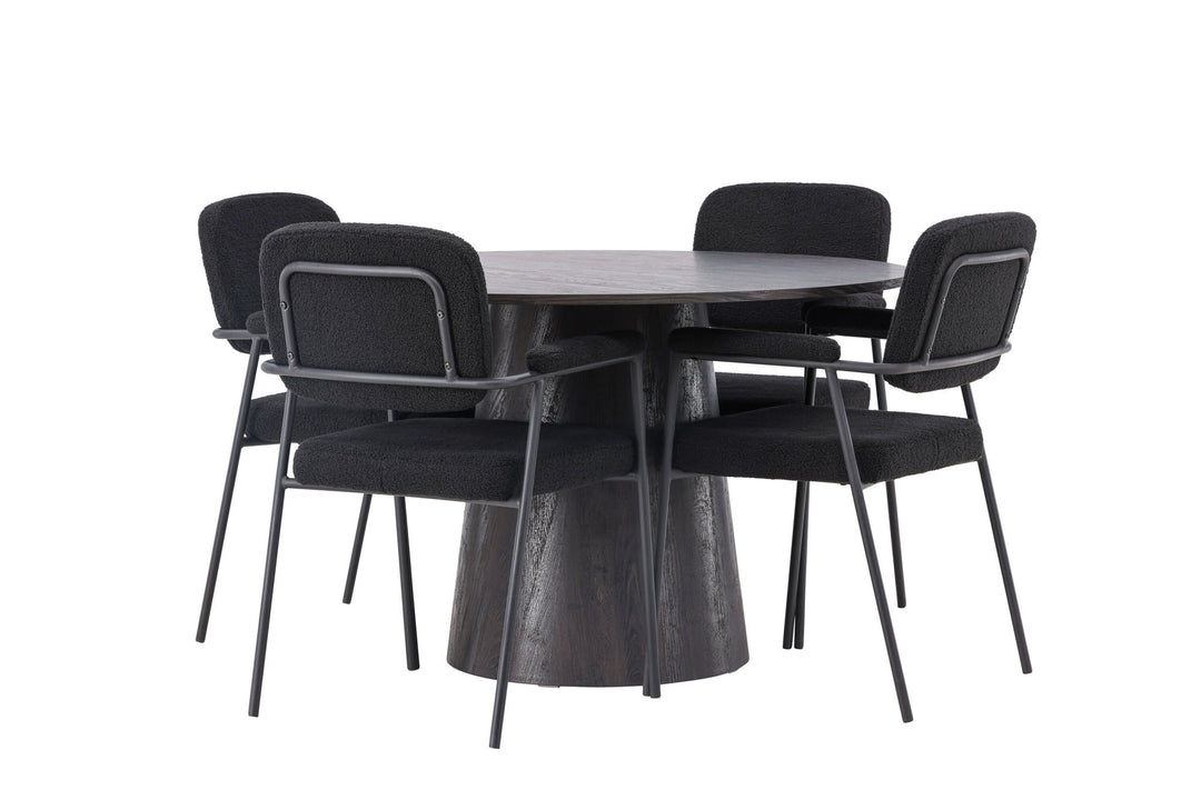 Venture Home Lanzo Dining Table φ120 - Mocca/Mocca +Yesterday Dining Chair - Black / Black Boucle _4