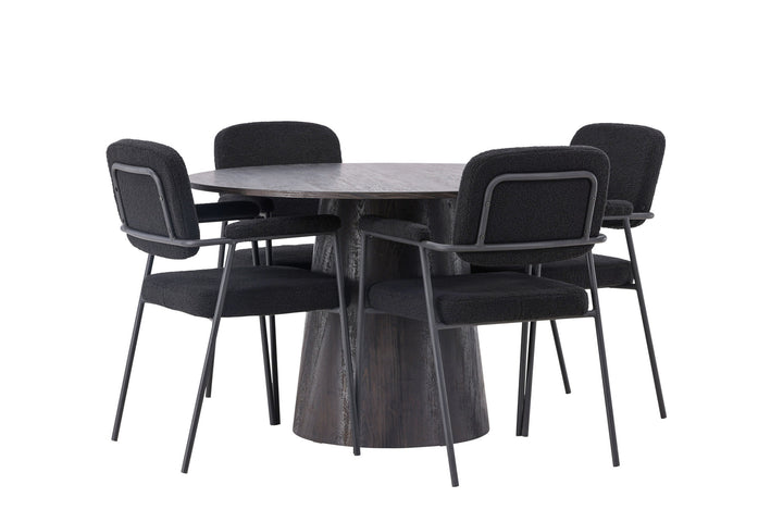 Venture Home Lanzo Dining Table φ120 - Mocca/Mocca +Yesterday Dining Chair - Black / Black Boucle _4