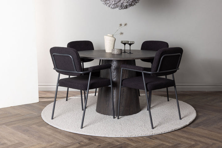 Venture Home Lanzo Dining Table φ120 - Mocca/Mocca +Yesterday Dining Chair - Black / Black Boucle _4