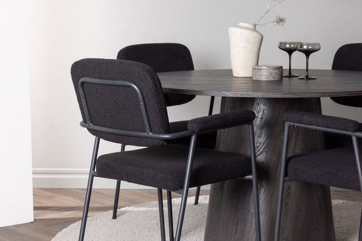Venture Home Lanzo Dining Table φ120 - Mocca/Mocca +Yesterday Dining Chair - Black / Black Boucle _4