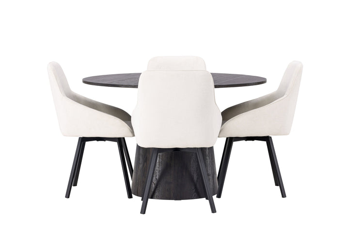 Venture Home Lanzo Dining Table φ120 - Mocca/Mocca +Rosie Dining Chair - Black / Beige Fabric _4