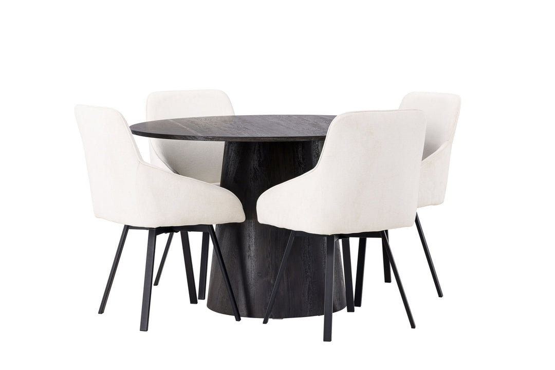 Venture Home Lanzo Dining Table φ120 - Mocca/Mocca +Rosie Dining Chair - Black / Beige Fabric _4