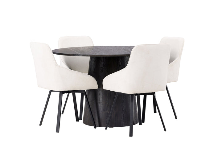 Venture Home Lanzo Dining Table φ120 - Mocca/Mocca +Rosie Dining Chair - Black / Beige Fabric _4