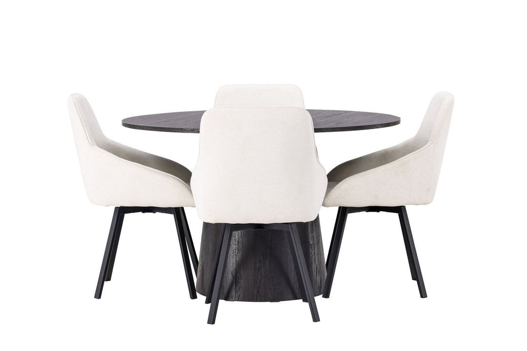 Venture Home Lanzo Dining Table φ120 - Mocca/Mocca +Rosie Dining Chair - Black / Beige Fabric _4