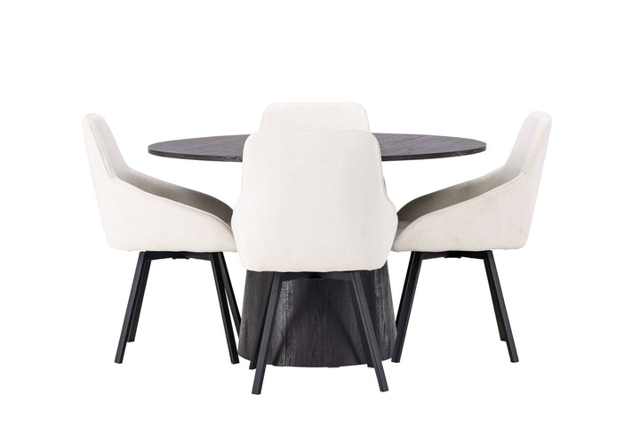 Venture Home Lanzo Dining Table φ120 - Mocca/Mocca +Rosie Dining Chair - Black / Beige Fabric _4