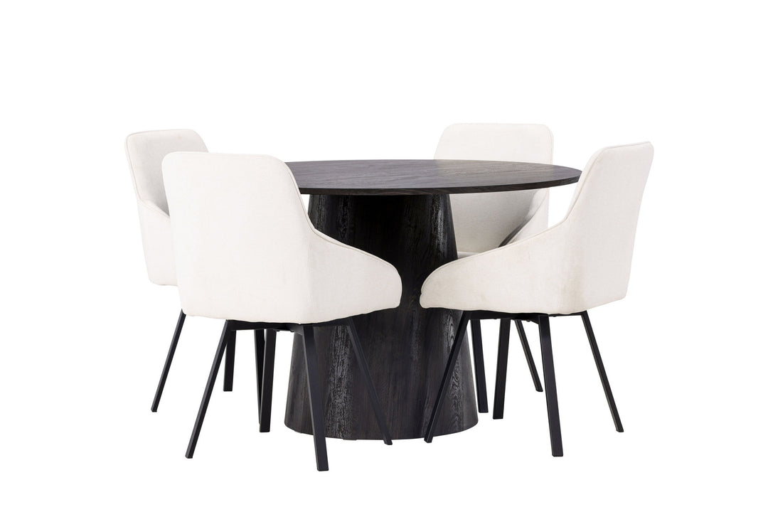 Venture Home Lanzo Dining Table φ120 - Mocca/Mocca +Rosie Dining Chair - Black / Beige Fabric _4