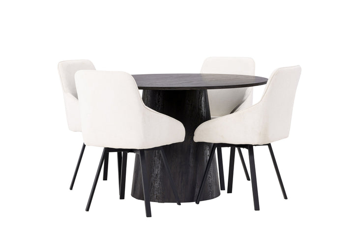 Venture Home Lanzo Dining Table φ120 - Mocca/Mocca +Rosie Dining Chair - Black / Beige Fabric _4