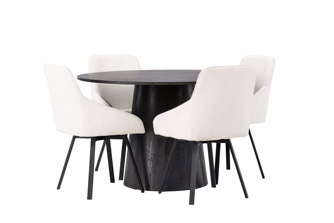 Venture Home Lanzo Dining Table φ120 - Mocca/Mocca +Rosie Dining Chair - Black / Beige Fabric _4
