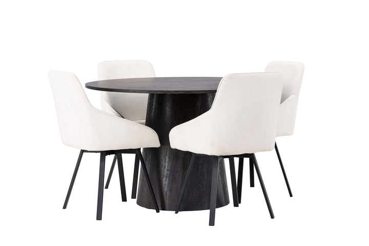 Venture Home Lanzo Dining Table φ120 - Mocca/Mocca +Rosie Dining Chair - Black / Beige Fabric _4