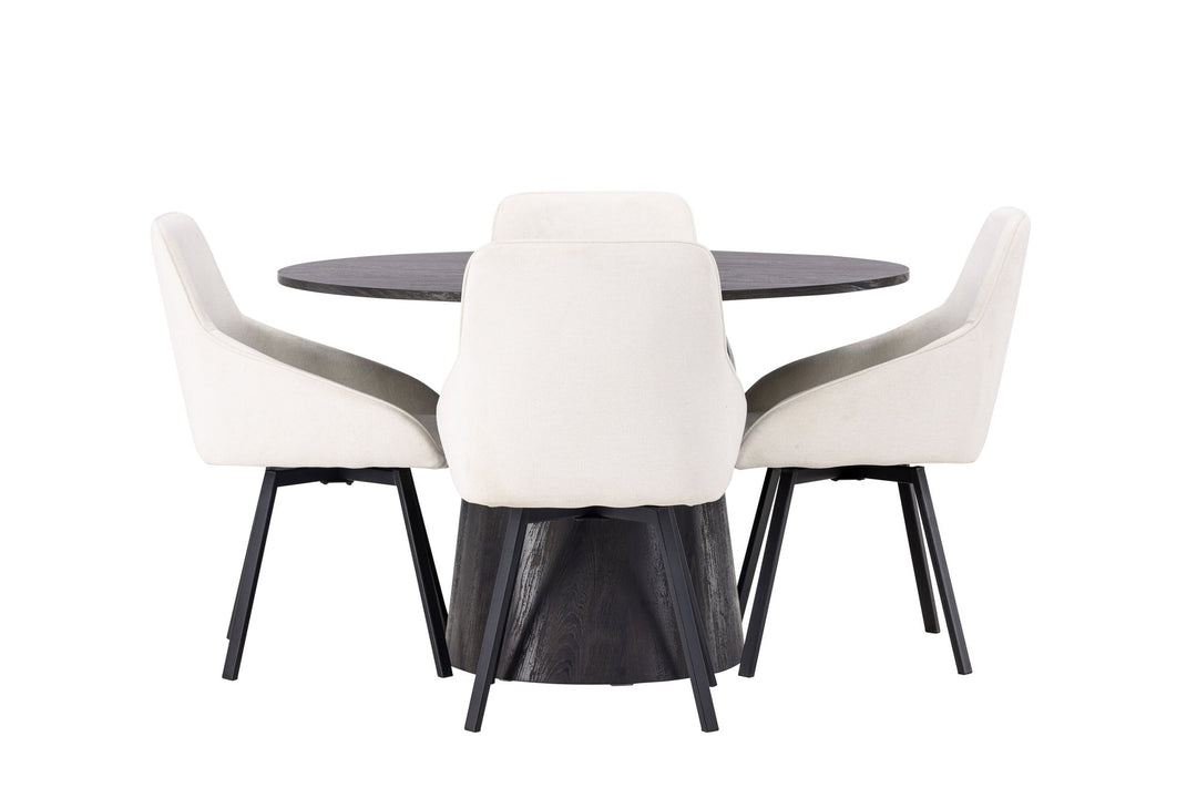 Venture Home Lanzo Dining Table φ120 - Mocca/Mocca +Rosie Dining Chair - Black / Beige Fabric _4