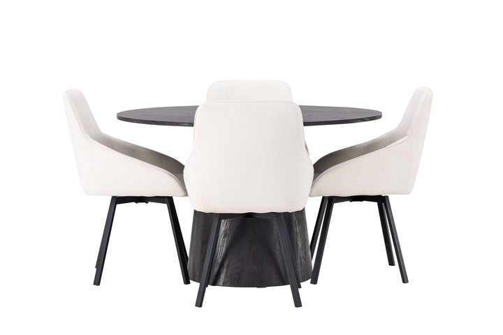 Venture Home Lanzo Dining Table φ120 - Mocca/Mocca +Rosie Dining Chair - Black / Beige Fabric _4